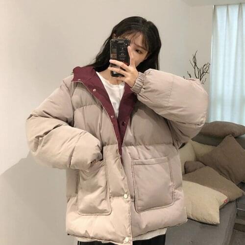Korean Chic Wear On Both Sides Winter Clothes Women Solid Hooded Single-breasted Pocket Oversized Coat Women Fashion Warm Parka
