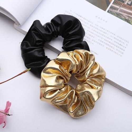 PU Leather Hair Ties for Women Girls Gold Black Elastic Hairband Ponytail Holder Scrunchie Rope Hair Accessories Headwear