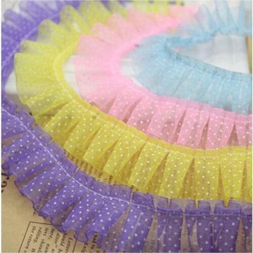 1M Latest Pleated 3D Tulle Lace Trim Guipure Green Dot Lace Fabric 2.5cm Laces Collar Sewing Dress Accessories dentelle JH101