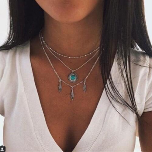 LIMARIO 2021 Gold Color Multilayer Sun Tassels Lariat Bar Necklaces Beads Choker Feather Pendants Necklaces For Women Bijoux