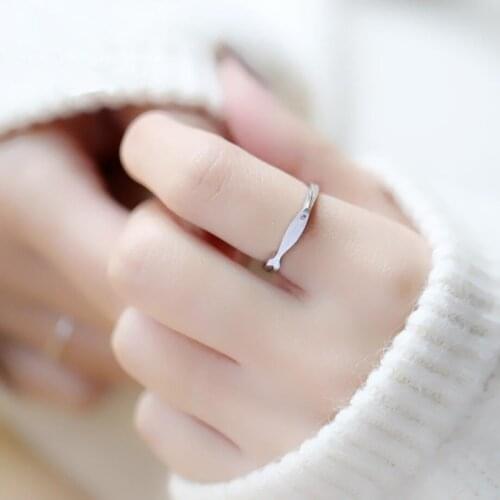 Sole Memory Mini Cute Small Fish Creative Simple 925 Sterling Silver Female Resizable Opening Rings SRI263
