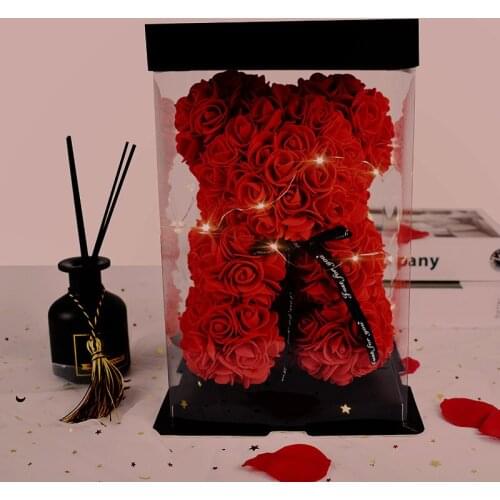 Hug Bear New Year Valentines Day Birthday Gift for Girlfriend 520 PE Box Teddy Pink Artificial Flower Gift for Girlfriend Mothe