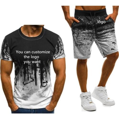 2021 Summer Mens t-shirt shorts Custom logo casual Gradient High Quality Cotton Mens T-Shirt Pants Suit 2Pcs T