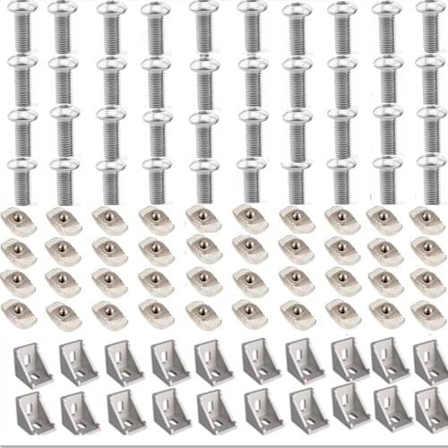 3030 Aluminum Profile Connector Set: 40Pcs M6 X 12 mushroom head hexagon screw + 20Pcs 3030 Corner Bracket + 40Pcs M6 T-nut