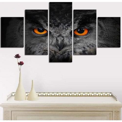 Framed Wall Art Pictures Modular Frame Modern Home Canvas HD Printed Painting 5 Pieces Cartoon Animal Owl Eyes Poster