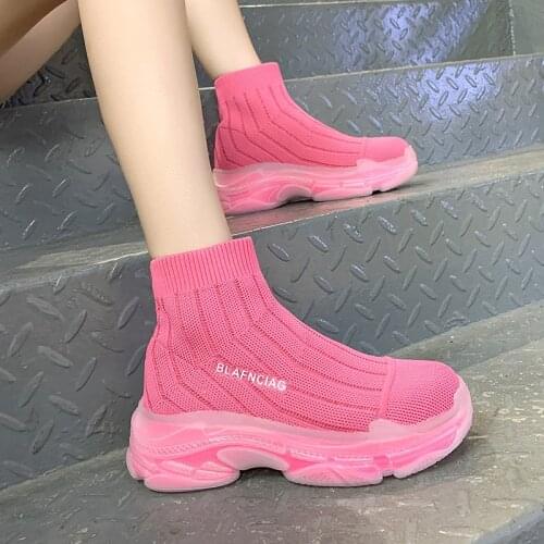 Socks Shoes High-top Old Shoes Women New Thick-soled Stretch Breathable Knitted Sports Short Boots Sports Shoes Casual Shoes