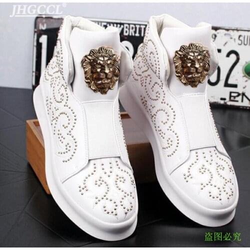 NEW Brand Rivet shoes for men leather loafers men shoe with thick low rivets,casual board with High height zapatos sapatos