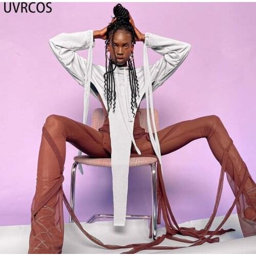 UVRCOS Gothic Clothes 2021 Fashion Autumn Streetwear Women Hot Cyber Y2K Rave Clothes Bright Line Decoration X-long New Hoodied