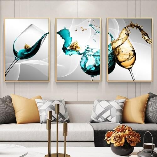 Glass Canvas Poster Wine Glass Art Painting Wall Pictures For Kitchen Home Wall Decor No Frame