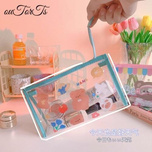 Cartoon Transparent Pencil Case Bag Large Capacity Kawai Cute Stationery Pencil Case School of Girl Korean Make Up Bag 2021