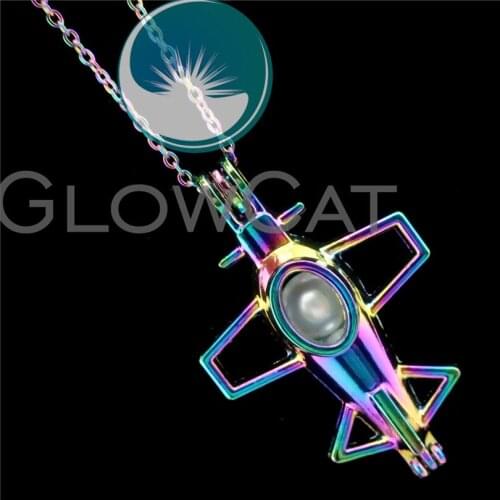 R-C502 Rainbow Colors Airplane Beads Cage Pendant Essential Oil Diffuser Aromatherapy Pearl Cage Locket Necklace