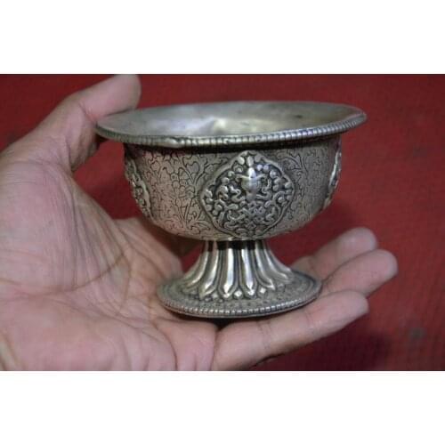 Rare Old Old Tibet carved silver cup,free shipping
