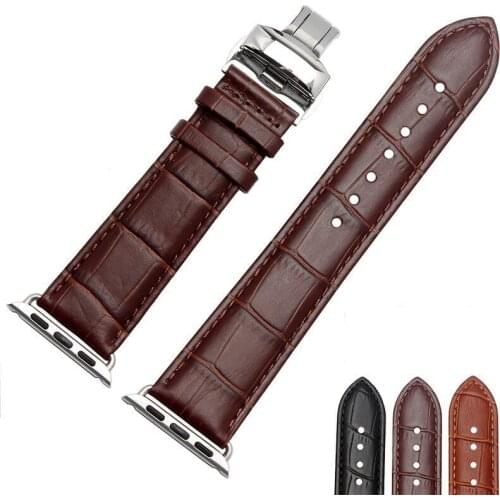 BEAFIRY Bamboo Pattern Leather Strap for Apple Watch Band 40mm 44mm for Iwatch 4/5/6 38mm 42mm Smartwatch Men Women Black Brown