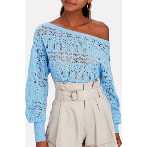 Sexy Off Shoulder Knitted Sweaters Autumn Solid Long Sleeve Sweaters Jumper Women Casual Loose Hollow Out Pullover Tops Knitwear