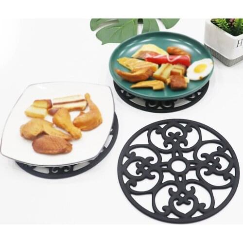 Silicone Table Mat Set of 3 Vintage Floral Design Placemats Flexible Non Slip Thick Round Pot Coaster for Kitchen Table can CSV