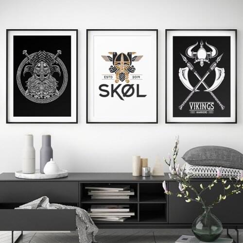 Nordic Viking Odin Canvas Painting Vikings Warrior Wall Art Poster and Print Pictures Modern Classical Tattoo Shop Decoration