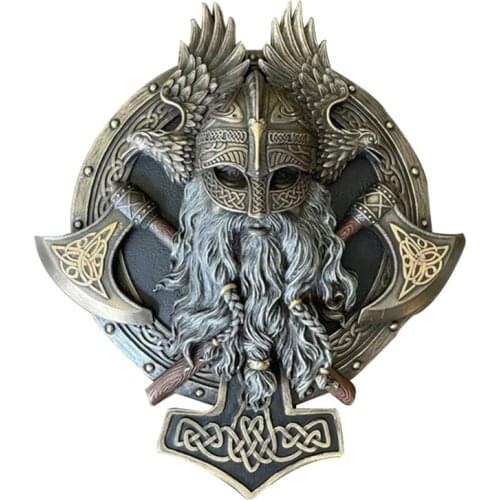 Viking Berserker Double Axe Plaque Resin Statue Ornament Vintage Warrior Valhalla Sculpture Figurine Wall Decoration for