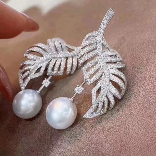 Solid 925 Sterling Silver Round 10-11mm Nature Fresh Water White Pearls Drop Earrings for Women Fine Birrthdays Presents