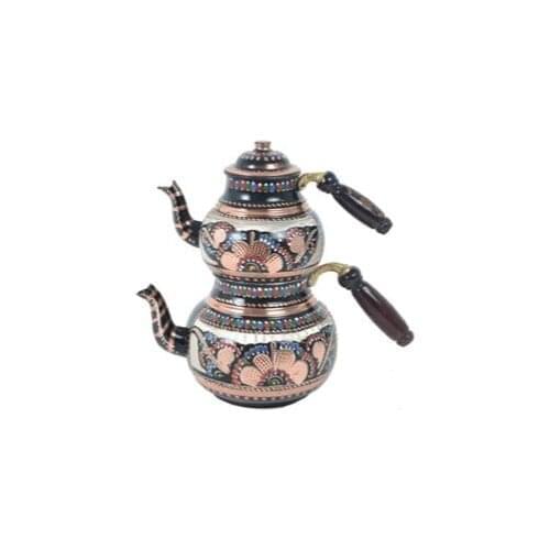 Patterned copper teapot embroidered Turkish Ottoman motif teapot sets