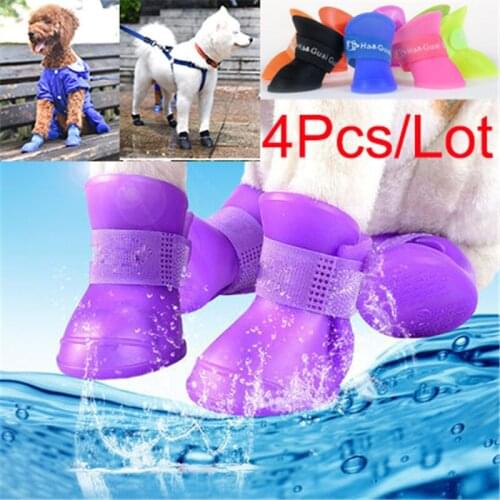 4pcs/lot All Season Soft Dog Shoes Waterproof Rubber silicone Pet Boot Clean Feet Cover For Rain Pavement Heat Paw Friction