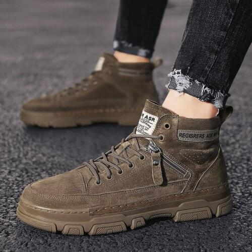 ZEEKSON Winter High-top Casual Boots Mens Outdoor Warm Round Toe Tooling Boots Fashion British Martin Boots Mens Shoes