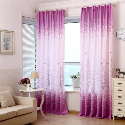 Wealth Tree Purple Printing Physical Shading Curtains for Living Dining Room Bedroom Curtains Custom