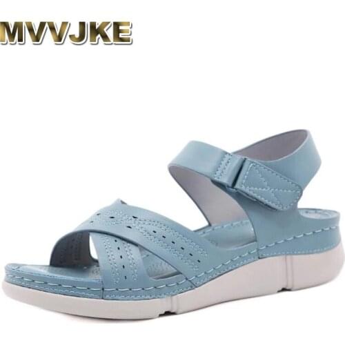 MVVJKESummer womens sandals round toe fashion sandals slope heel flat comfortable seaside lightweight non-slip large size sanda