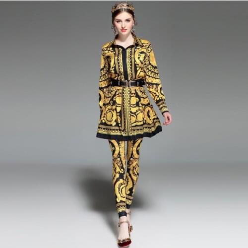 High-quality 2020 spring Fashion Runway Designer Suit Women Three-Pieces Set Floral Print Tops and Skirt and Vintage Pants Set