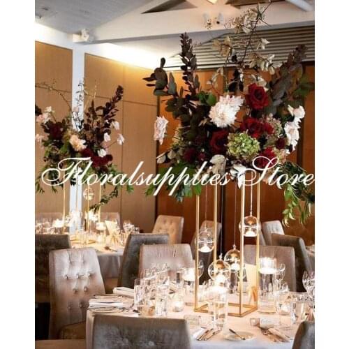 10PCS Decorative tall gold wedding flower stand centerpieces Rectangular Tall Stand