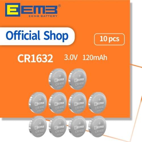 EEMB 10PCS 3V Button Cell Battery CR1632 Lithium Battery 120mAh Non-Rechargeable Cell Batteries for Watch Calculator Car Key Toy