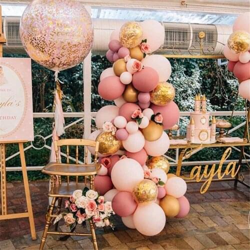 194pcs Retro Dusty Pink Balloon Garland kit Double Baby Pink Gold Balloon Arch For Baby Shower Wedding Engagement Decorations