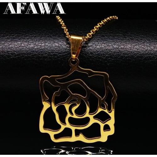 2021 Flower Gold Color Stainless Steel Necklaces for Women Fashion Big Statement Necklace Women Gifts Jewelry collana donna