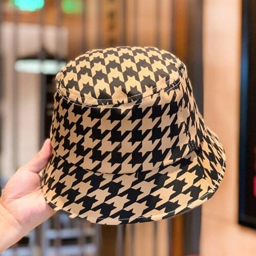 2021 Fashion Houndstooth Plaid Bucket Hats For Women Men Cotton Fisherman Sun Protection Summer Hats Hip Hop Street Cap