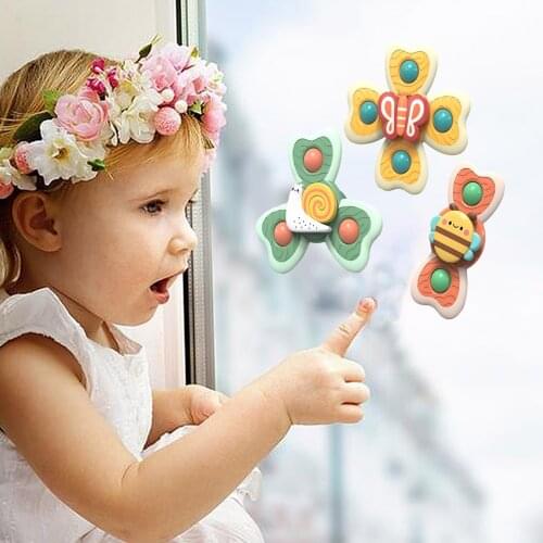 3pcs Baby Bath Toys Spinning Top Flower Animal Plasitc Spinner With Suction Cups Intelligence Development Educational Toy