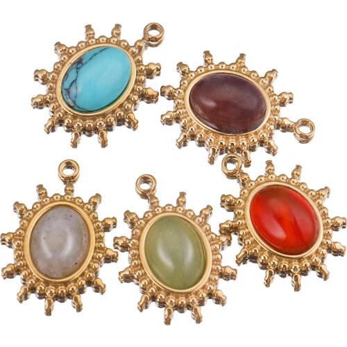 5pcs Lot Stainless Steel with Natural Stone Oval Charm Pendants Gold Charms for Dangle DIY Earring Designer Jewelry Making Bulk
