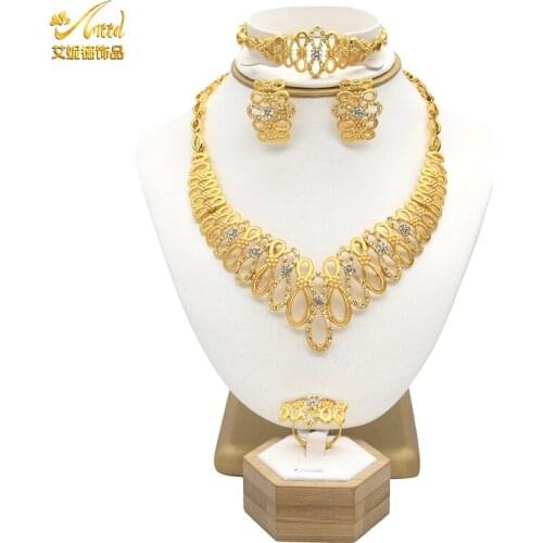 Italian Women 24K Gold Color Jewelry Sets Ethiopia Wedding Gifts Indian African Bracelets Necklace For Bride Luxury Jewellery