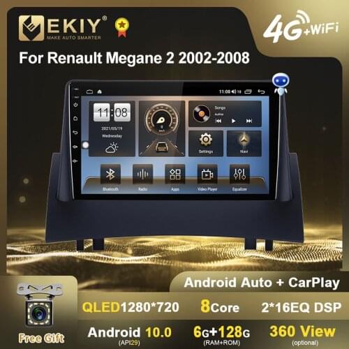EKIY 4G LTE DSP Android 10 Car Radio Multimedia Player 6G+128G For Renault Megane 2 2002-2008 GPS Navigation Carplay BT 2Din DVD