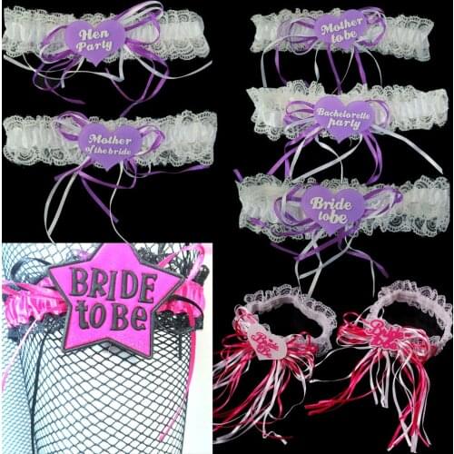 3pcs Glitter Pink Mother of the bride Bachelorette wedding garter leg lace ribbon band Bride to be hen party DIY decoration