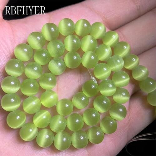 Natural Opal Round Olive green Cats Eye Stone 6/8/10/12MM Loose Spacers beads for Charm bracelet accessories Jewelry making DIY
