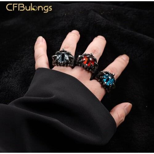 CFBulongs Neo-Gothic Red And Black Demon Eyeball CZ Ring Fashion Cool Skull Finger Ring Hip Hop Jewelry Accessories