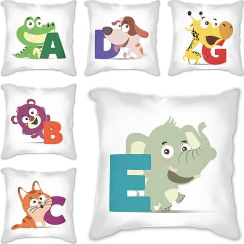Cushion Cover White 26 letter Decorative Pillowcases Polyester Throw Pillow Case Striped cartoon animals Pillowcase kussensloop