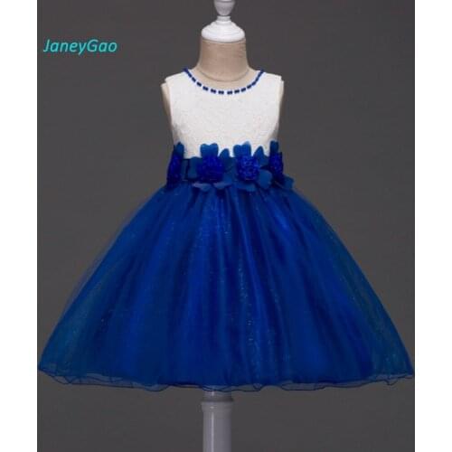 JaneyGao Flower Girl Dresses For Wedding Party Prom First Communion Birthday White Blue Purple Sleeveless With Appliques Bow Hot