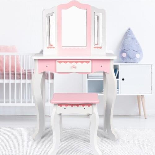 Childrens Wooden Dressing Table Girl Princess Makeup Toy Simulation Play House Wooden Toy Lipstick Nail Beauty Cosmetics Toys