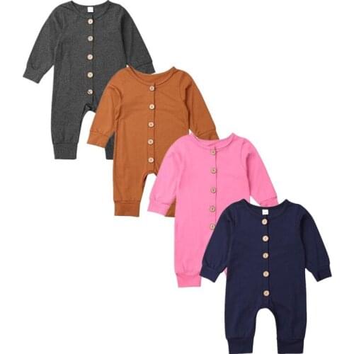 Baby Romper 2019 Newborn Baby Boy Girl Autumn Outfits Long Sleeve Solid Button Romper Jumpsuit Clothes