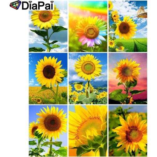DIAPAI Full Diamond Embroidery "Sunflower flower scenery"Diamond Painting Cross Stitch Patterns Rhinestone Unfinished Home Decor