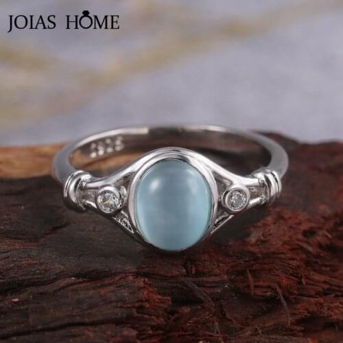 JoiasHome S925 Silver Ring for Women Fine Jewelry Blue Gemstone Simple Style Vintage Ladys Fashion Daily Jewelry Size6-10 Party