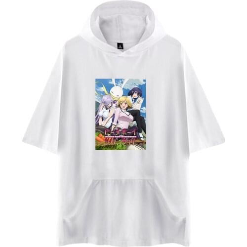 Kawaii Anime Peach Boy Riverside Hooded T-shirts Women And Men Fashion Summer Short Sleeve Trendy a Girl Streetwear Clothes