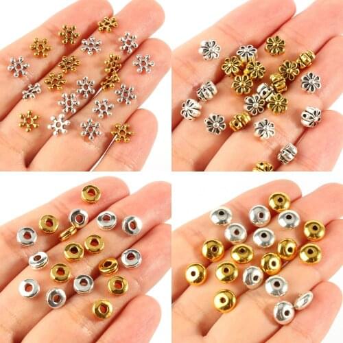 20/50/100PCS Round Metal Beads Big Hole Fashion Gold Silver Color Hollow Alloy Beads for Jewelry Making Supplies Accessories DIY
