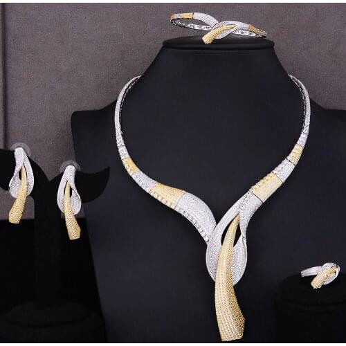 LARRAURI Jewelry Findings Making Trendy Collar Necklace/Earrings/Ring/Bracelet 2019 Hot Brand 4pcs Women Wedding Jewelry Sets
