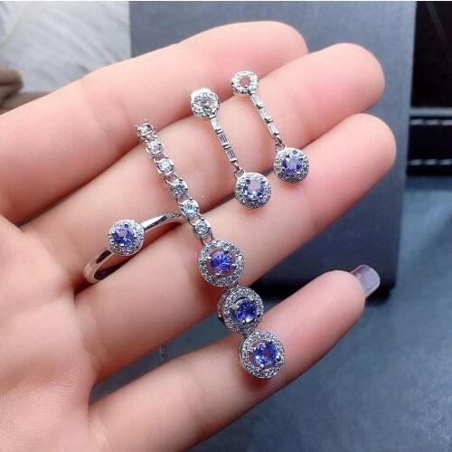 The Best Gift for Your loved wife Natural and Real Tanzanite Jewelry set 925 sterling silver 1pc Ring,1pc Pendant,2pcs Earring